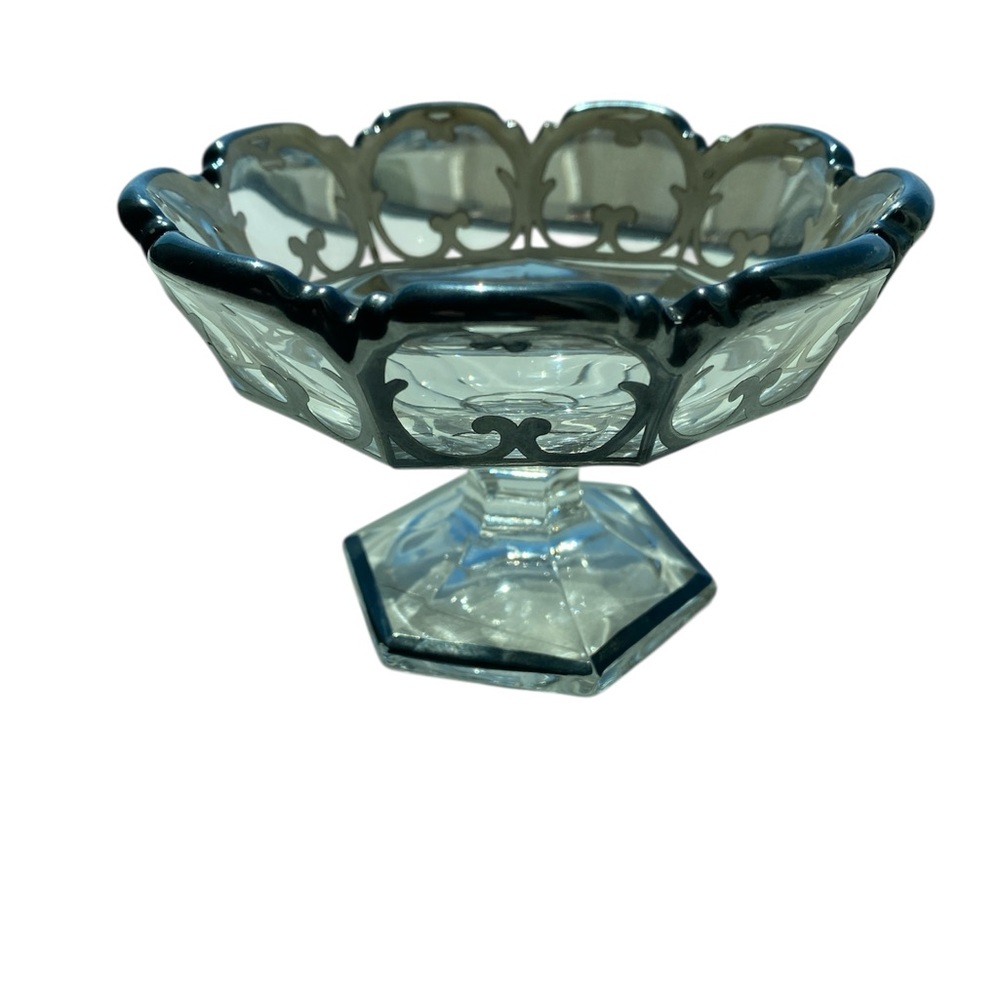 Clear Glass Pedestal Compote with Black Trim
